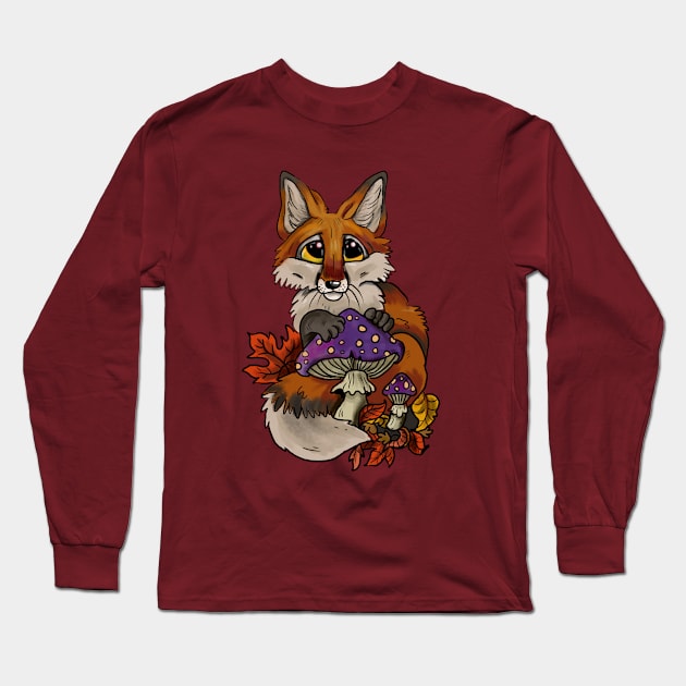 Baby Fox with Enchanted Purple Mushroom Long Sleeve T-Shirt by Shadowind